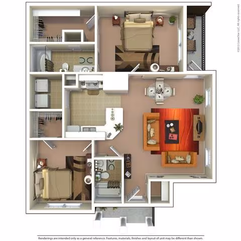 2 Beds • 2 Bath 1707 floor plan